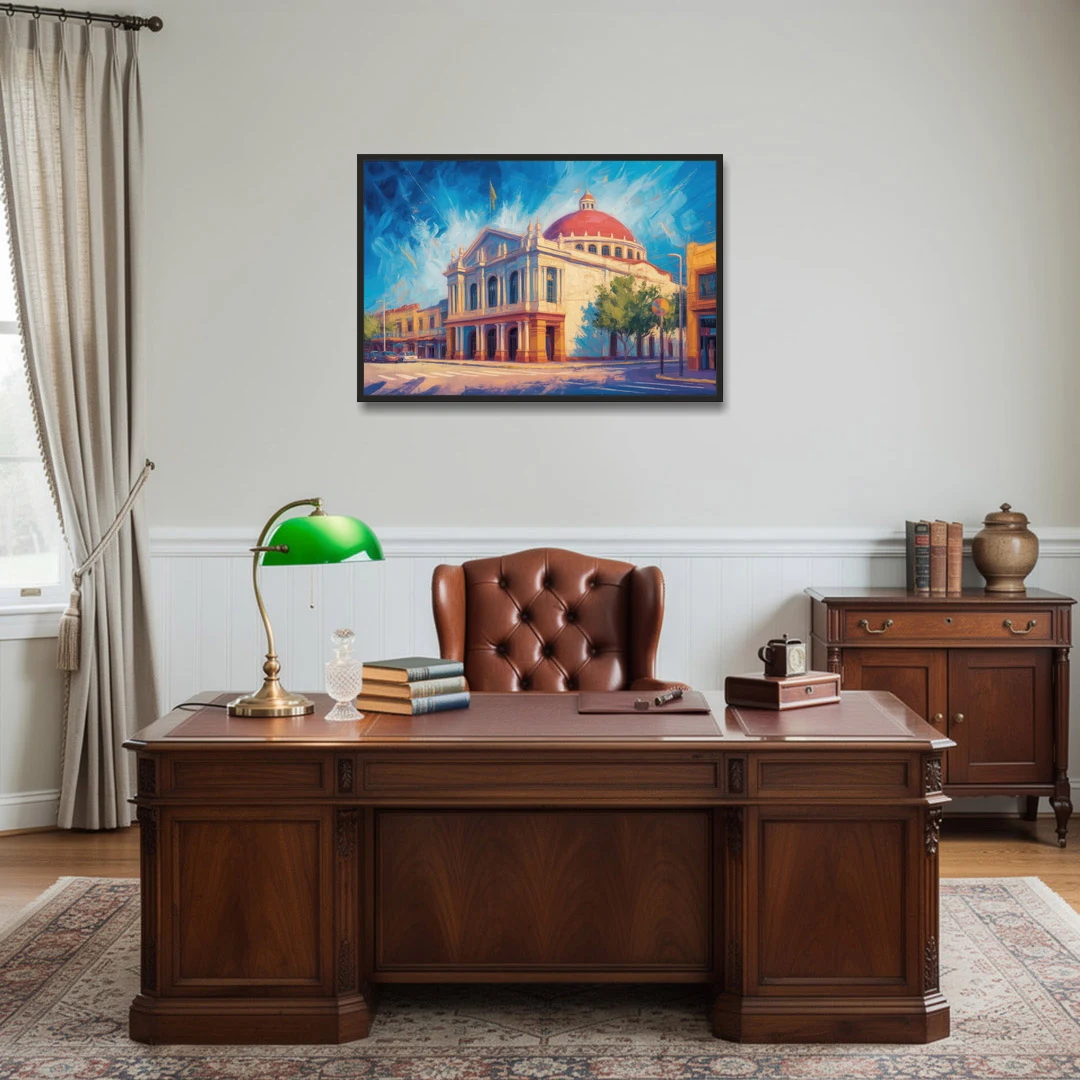 Teatro Macedonio Alcalá - Black Framed Canvas Wall Art - Office - 36x24