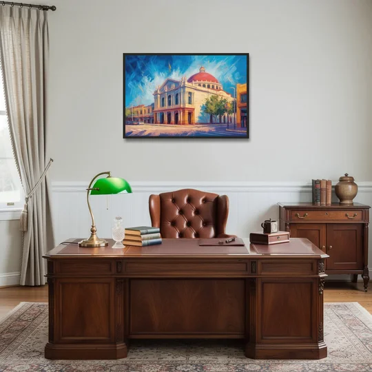 Teatro Macedonio Alcalá - Black Framed Canvas Wall Art - Office - 36x24