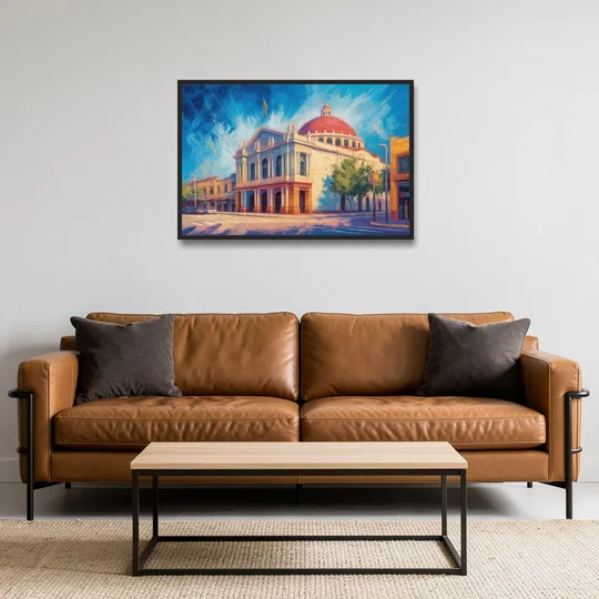 Teatro Macedonio Alcalá - Black Framed Canvas Wall Art - Sofa - 36x24