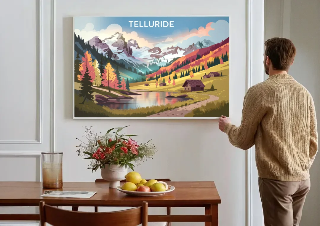 Telluride Alpine Landscape canvas wall art above a dining table