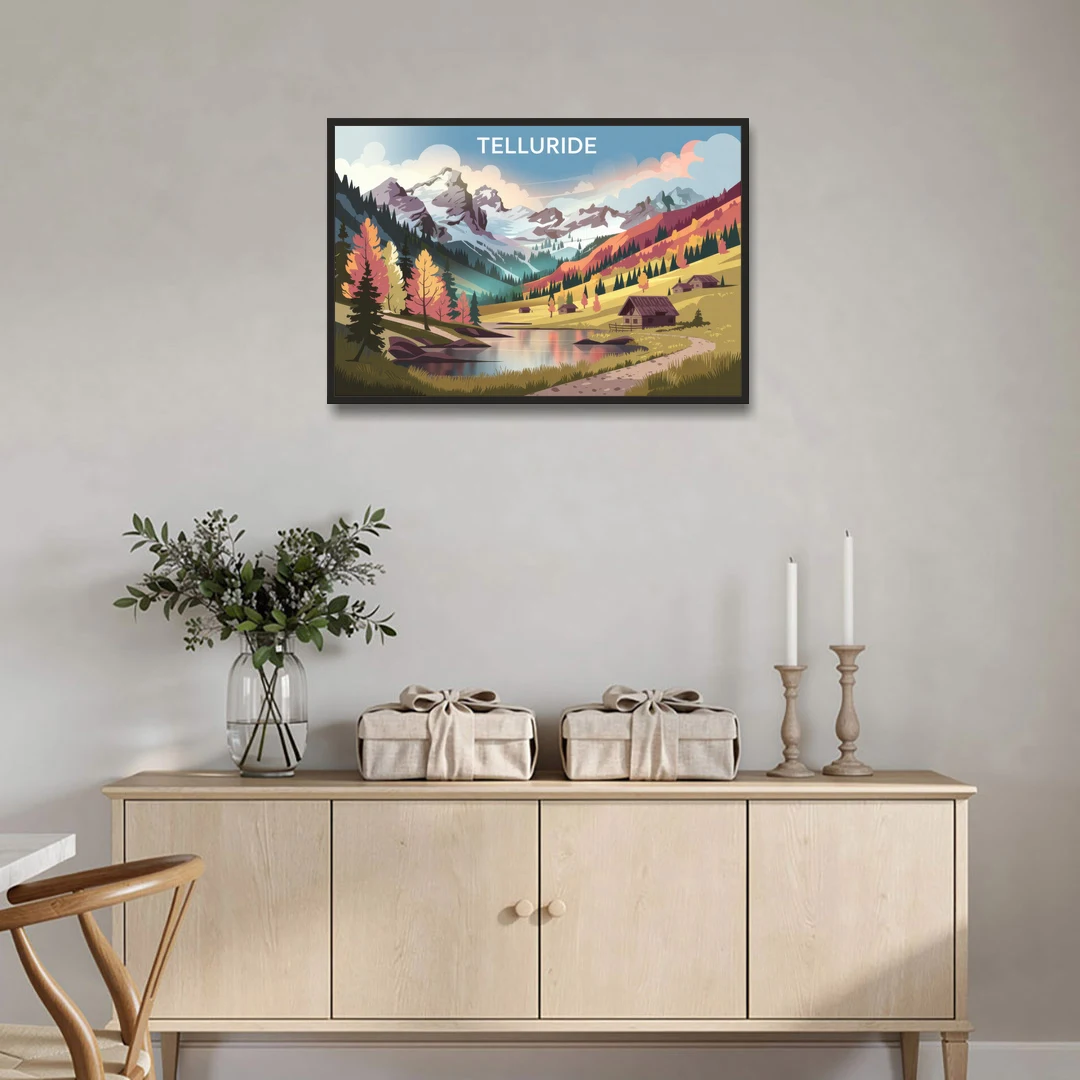 Telluride Alpine Landscape - Black Framed Canvas Wall Art - Coffee Table - 36x24