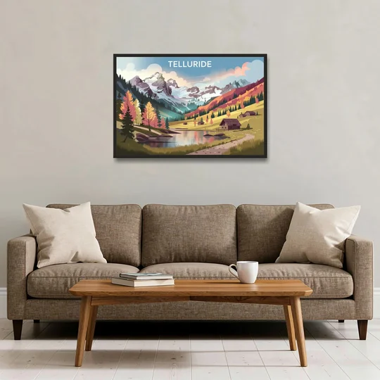 Telluride Alpine Landscape - Black Framed Canvas Wall Art - Sofa - 36x24