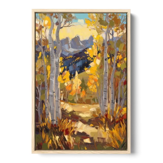 Telluride Autumn Aspen Forest - Oak Framed Canvas Wall Art - Front