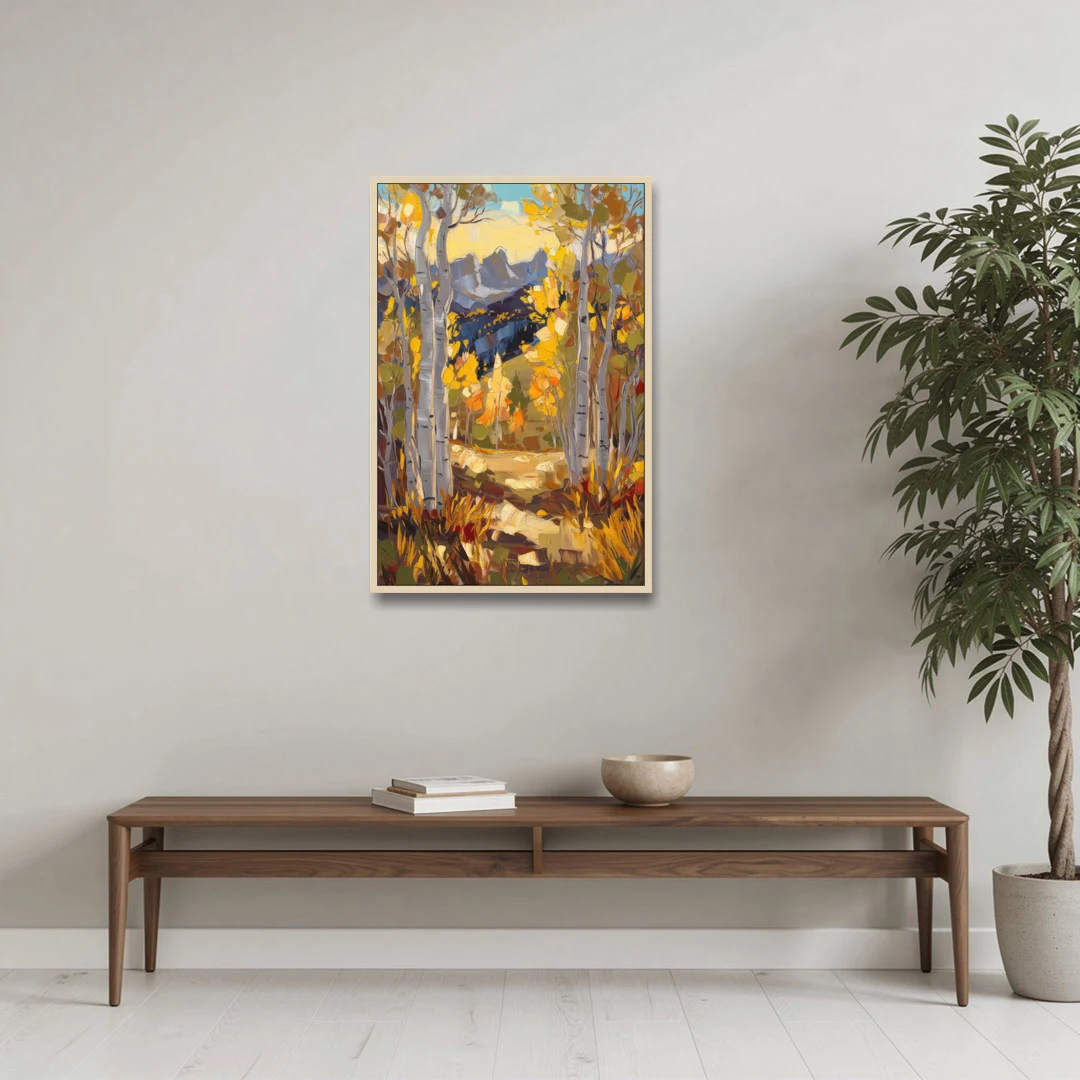 Telluride Autumn Aspen Forest - Oak Framed Canvas Wall Art - Coffee Table - 24x36