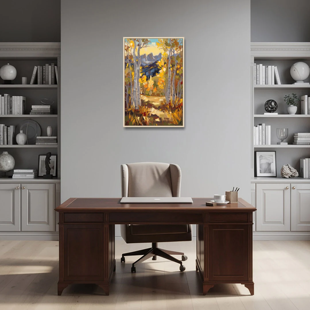 Telluride Autumn Aspen Forest - Oak Framed Canvas Wall Art - Office - 24x36