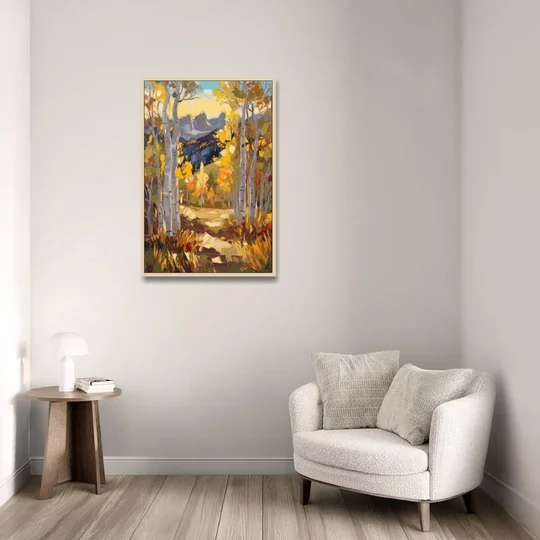 Telluride Autumn Aspen Forest - Oak Framed Canvas Wall Art - Sofa - 24x36