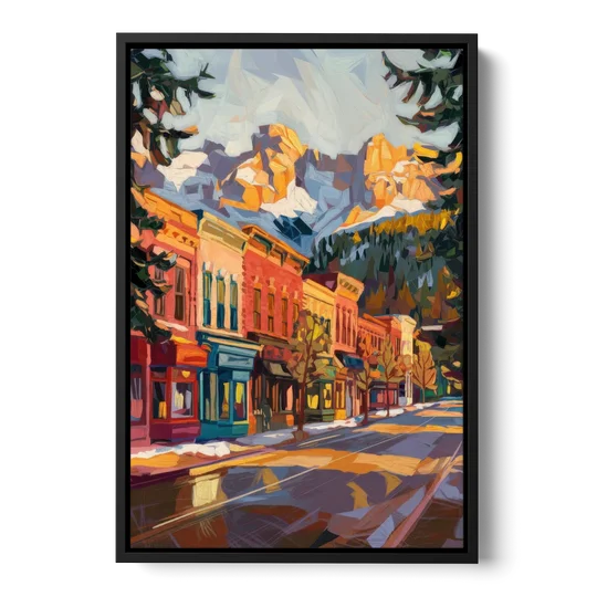 Telluride Downtown Charm - Black Framed Canvas Wall Art - Front
