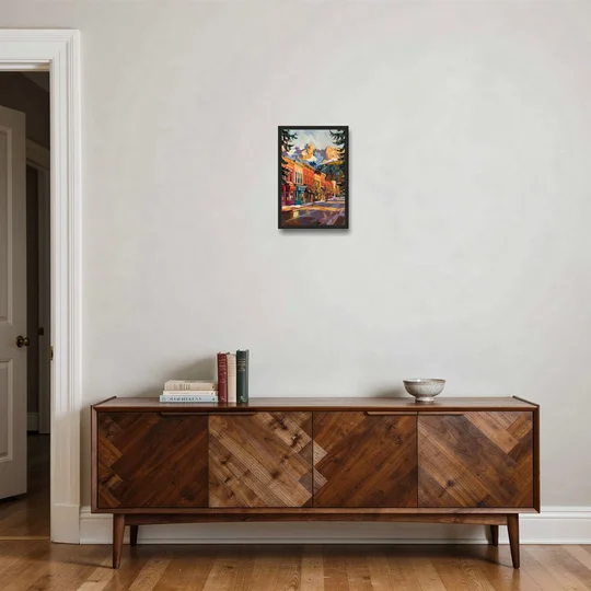 Telluride Downtown Charm - Black Framed Canvas Wall Art - Coffee Table - 12x18