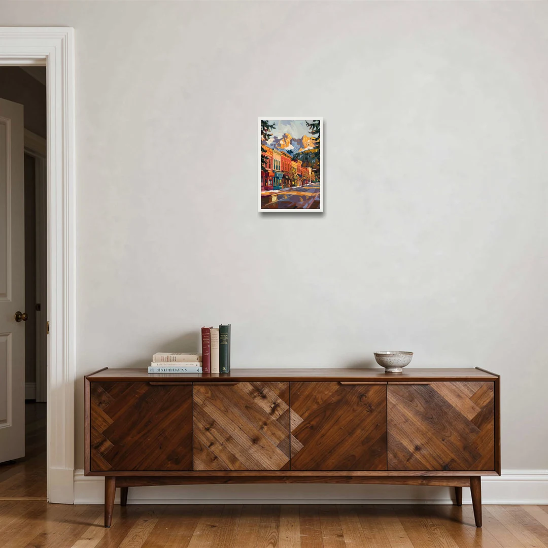 Telluride Downtown Charm - White Framed Canvas Wall Art - Coffee Table - 12x18
