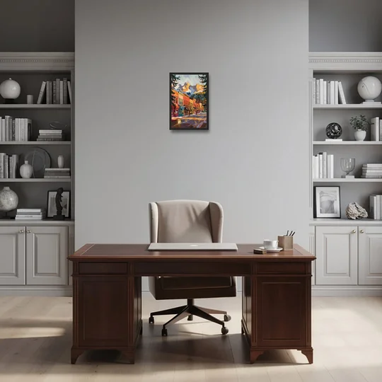 Telluride Downtown Charm - Black Framed Canvas Wall Art - Office - 12x18