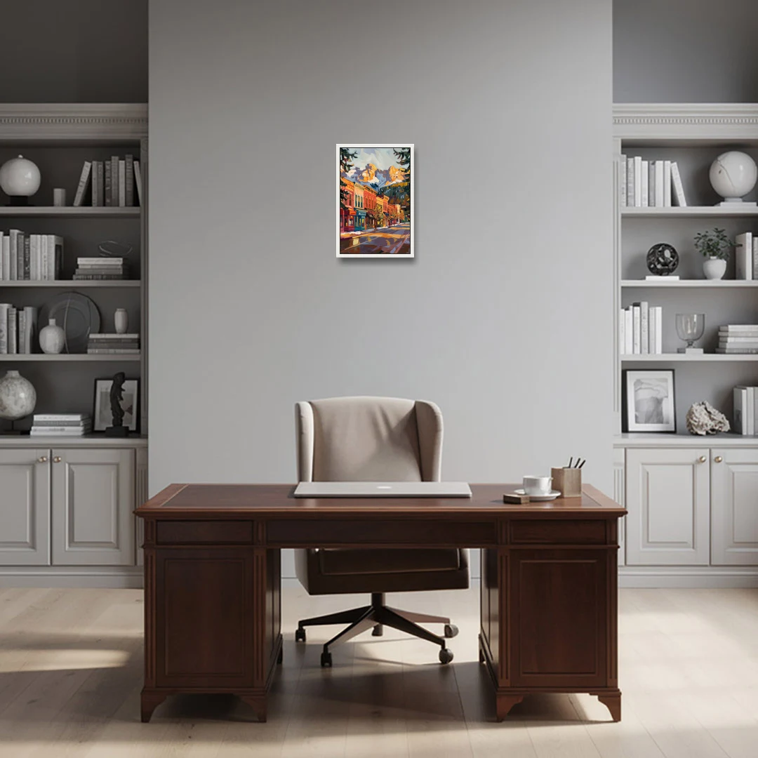 Telluride Downtown Charm - White Framed Canvas Wall Art - Office - 12x18