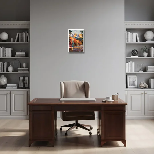 Telluride Downtown Charm - White Framed Canvas Wall Art - Office - 12x18