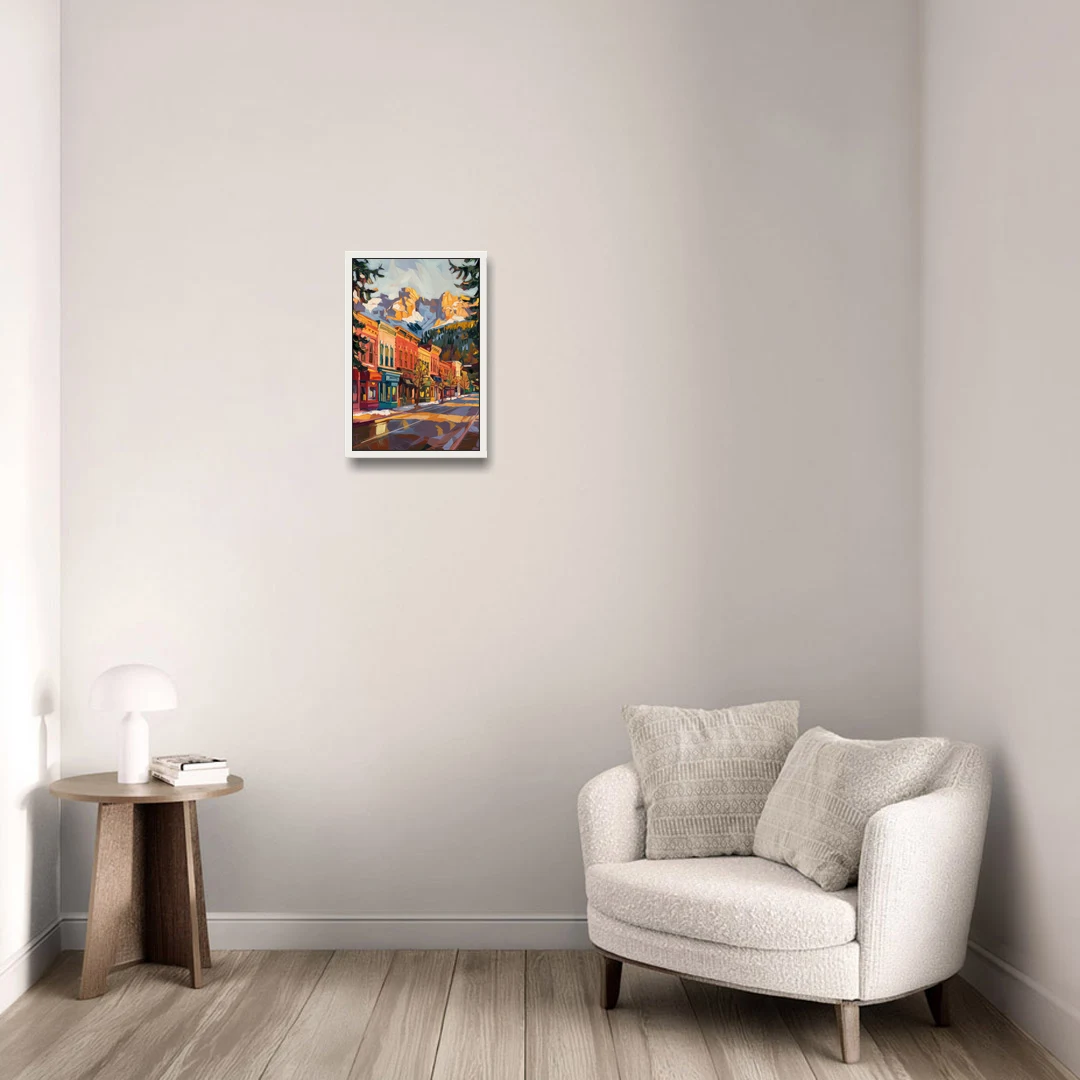 Telluride Downtown Charm - White Framed Canvas Wall Art - Sofa - 12x18