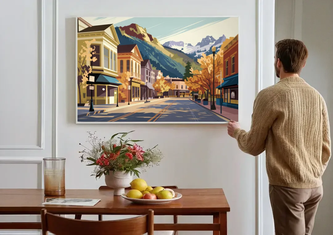 Telluride Historic Main Street canvas wall art above a dining table