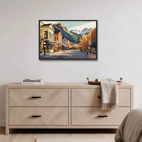 Telluride Historic Main Street - Black Framed Canvas Wall Art - Coffee Table - 36x24