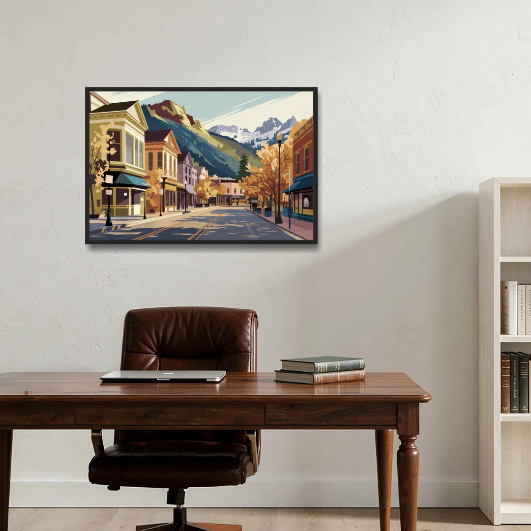 Telluride Historic Main Street - Black Framed Canvas Wall Art - Office - 36x24