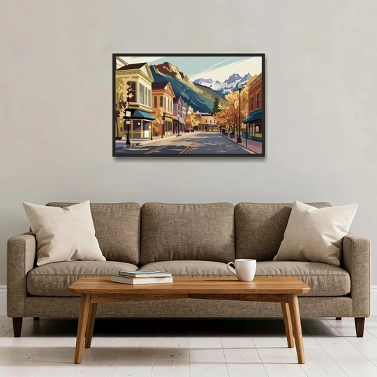 Telluride Historic Main Street - Black Framed Canvas Wall Art - Sofa - 36x24