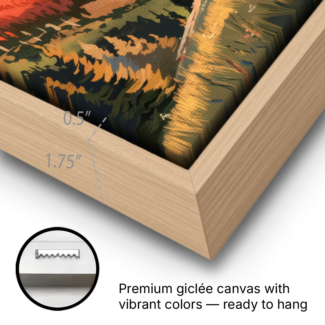 Telluride Mountain Sunset - Oak Framed Canvas Wall Art - Gallery Wrap Corner