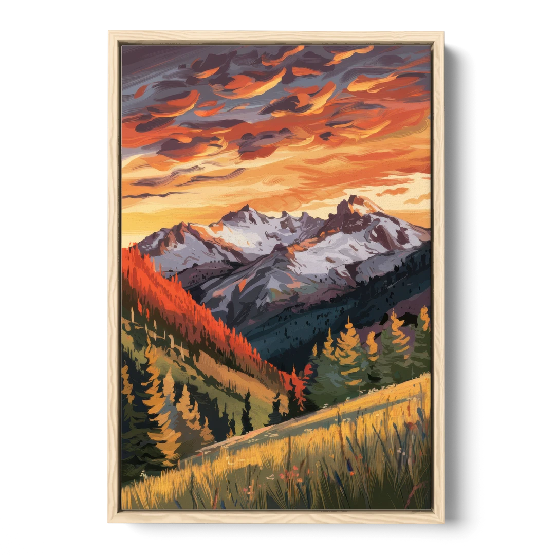 Telluride Mountain Sunset - Oak Framed Canvas Wall Art - Front
