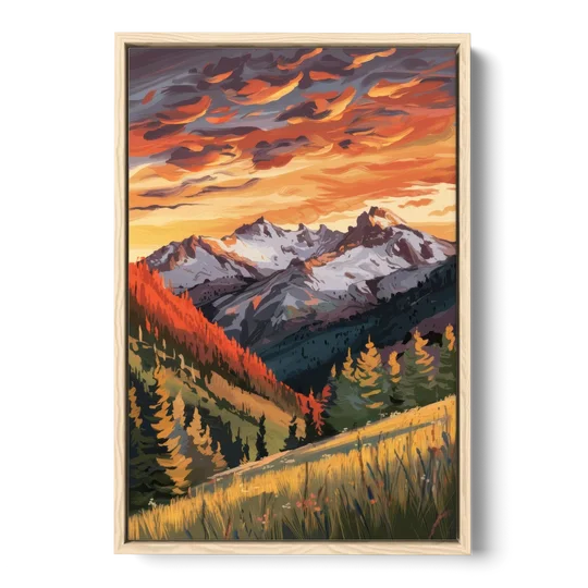 Telluride Mountain Sunset - Oak Framed Canvas Wall Art - Front