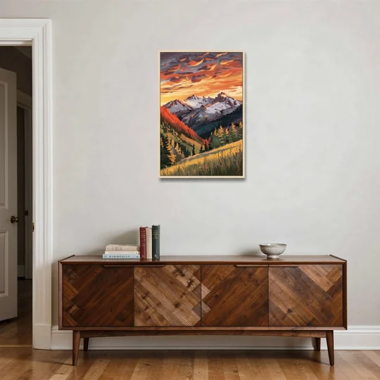 Telluride Mountain Sunset - Oak Framed Canvas Wall Art - Coffee Table - 24x36