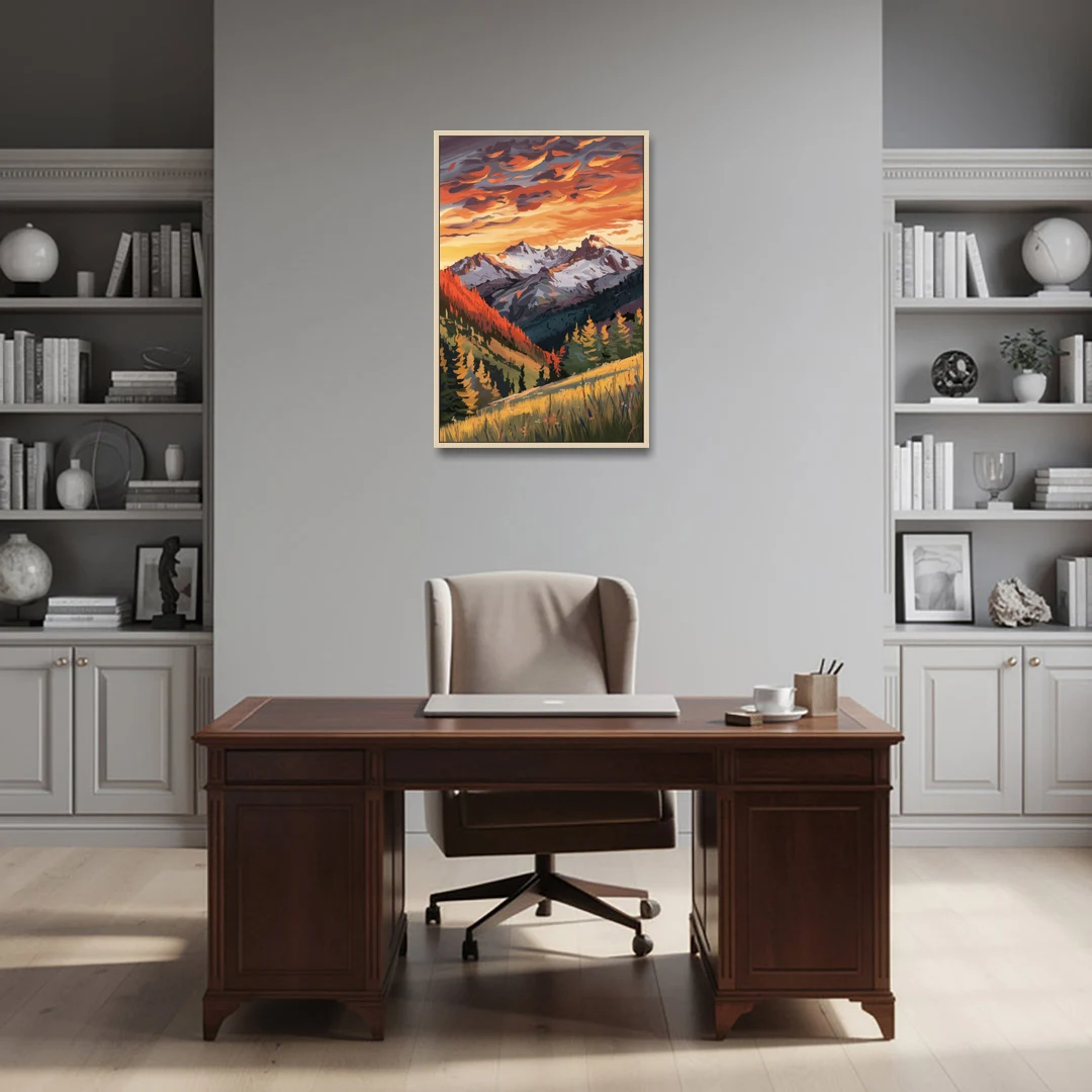 Telluride Mountain Sunset - Oak Framed Canvas Wall Art - Office - 24x36