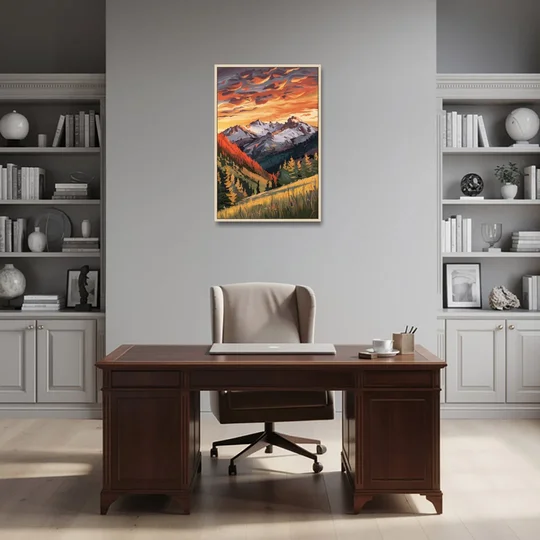 Telluride Mountain Sunset - Oak Framed Canvas Wall Art - Office - 24x36