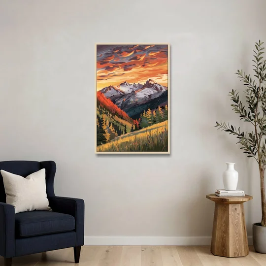Telluride Mountain Sunset - Oak Framed Canvas Wall Art - Sofa - 24x36
