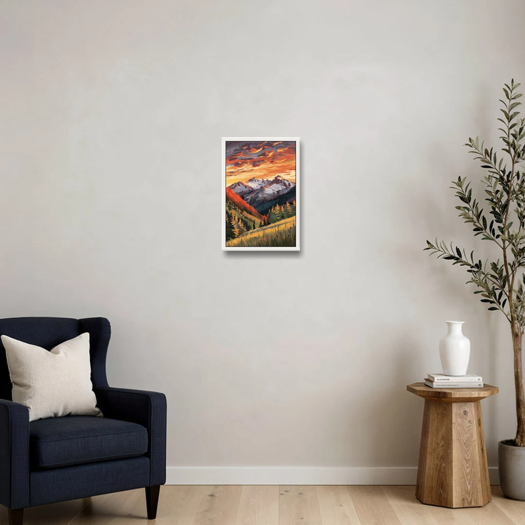 Telluride Mountain Sunset - White Framed Canvas Wall Art - Sofa - 12x18