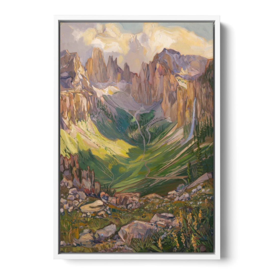 Telluride Rocky Mountain Peaks - White Framed Canvas Wall Art - Front