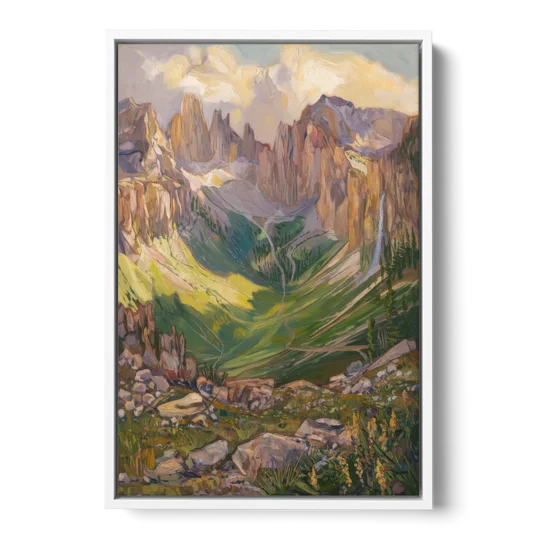 Telluride Rocky Mountain Peaks - White Framed Canvas Wall Art - Front