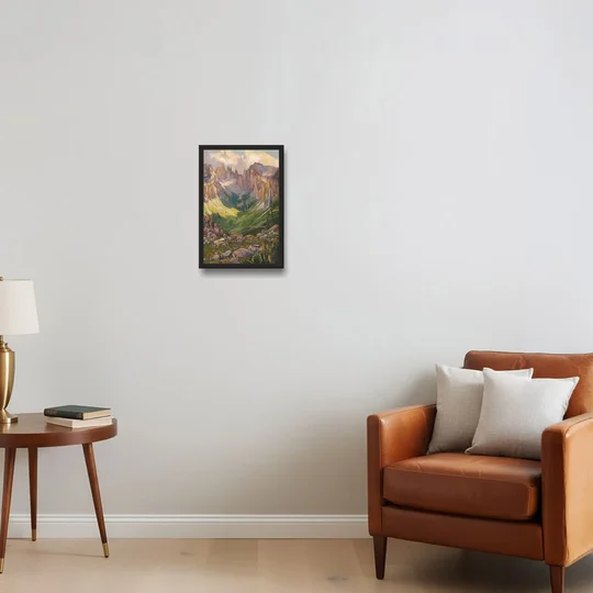 Telluride Rocky Mountain Peaks - Black Framed Canvas Wall Art - Sofa - 12x18
