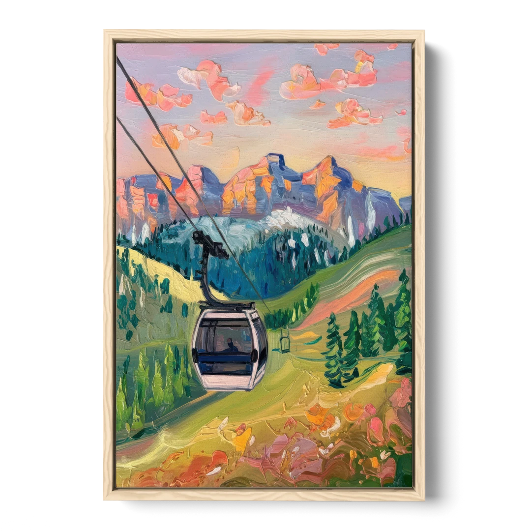 Telluride Scenic Gondola Ride - Oak Framed Canvas Wall Art - Front