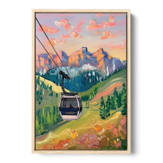 Telluride Scenic Gondola Ride - Oak Framed Canvas Wall Art - Front