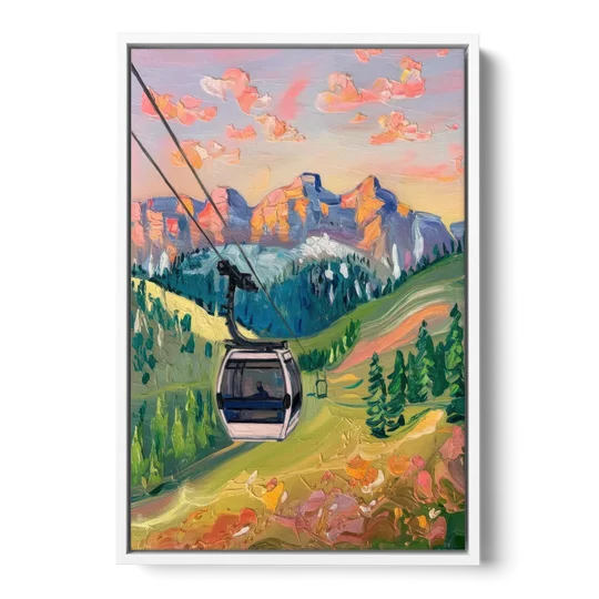 Telluride Scenic Gondola Ride - White Framed Canvas Wall Art - Front