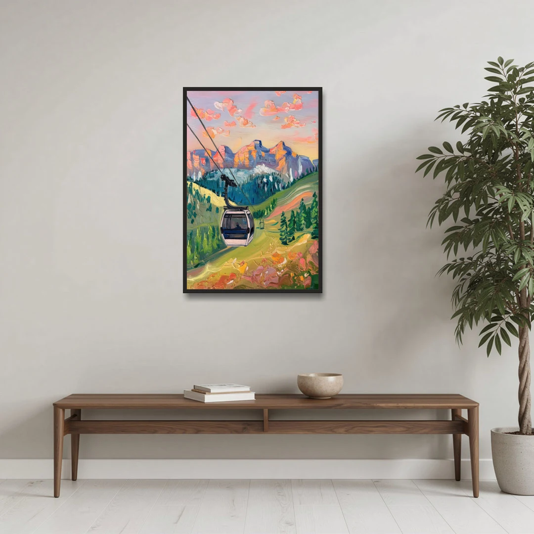 Telluride Scenic Gondola Ride - Black Framed Canvas Wall Art - Coffee Table - 24x36