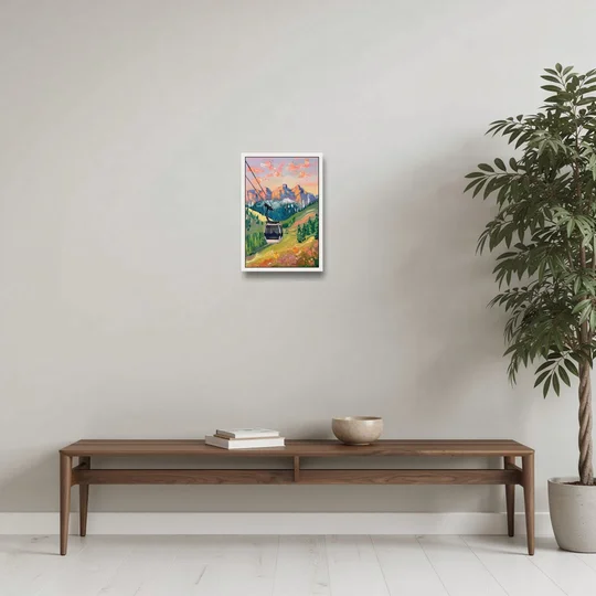 Telluride Scenic Gondola Ride - White Framed Canvas Wall Art - Coffee Table - 12x18