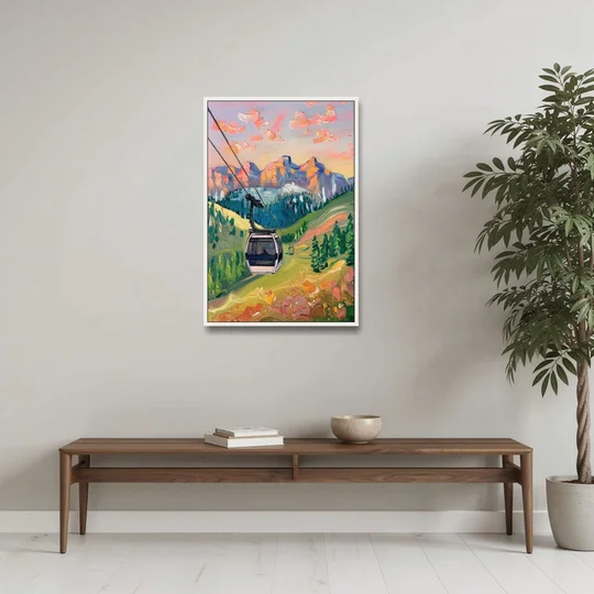 Telluride Scenic Gondola Ride - White Framed Canvas Wall Art - Coffee Table - 24x36