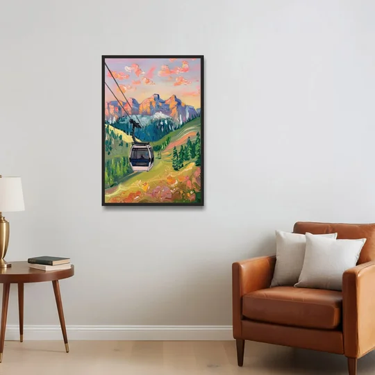 Telluride Scenic Gondola Ride - Black Framed Canvas Wall Art - Sofa - 24x36
