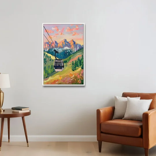 Telluride Scenic Gondola Ride - White Framed Canvas Wall Art - Sofa - 24x36