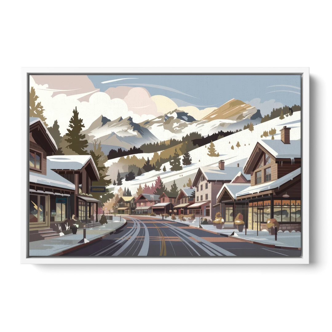 Telluride Ski Village View - White Framed Canvas Wall Art - Front