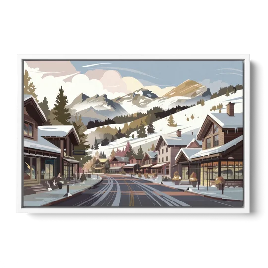 Telluride Ski Village View - White Framed Canvas Wall Art - Front