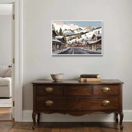 Telluride Ski Village View - White Framed Canvas Wall Art - Coffee Table - 36x24