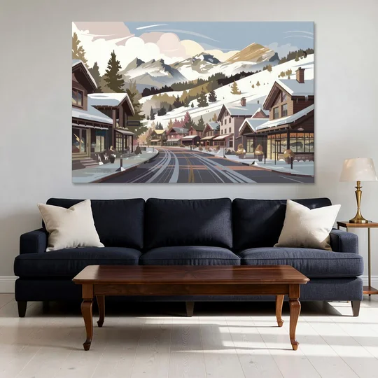 Telluride Ski Village View - Canvas Wall Art - Sofa - 60x40