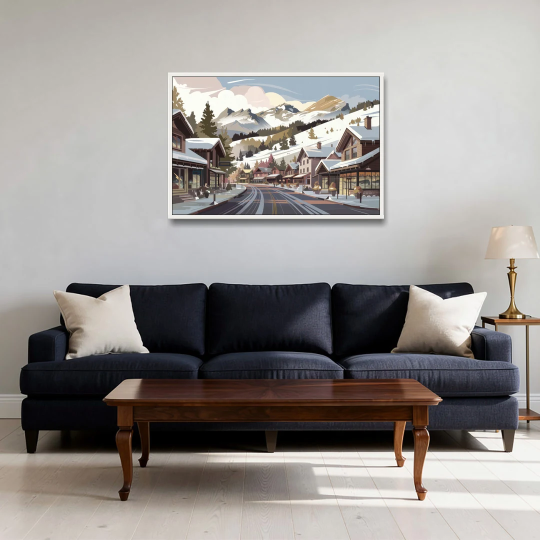Telluride Ski Village View - White Framed Canvas Wall Art - Sofa - 36x24