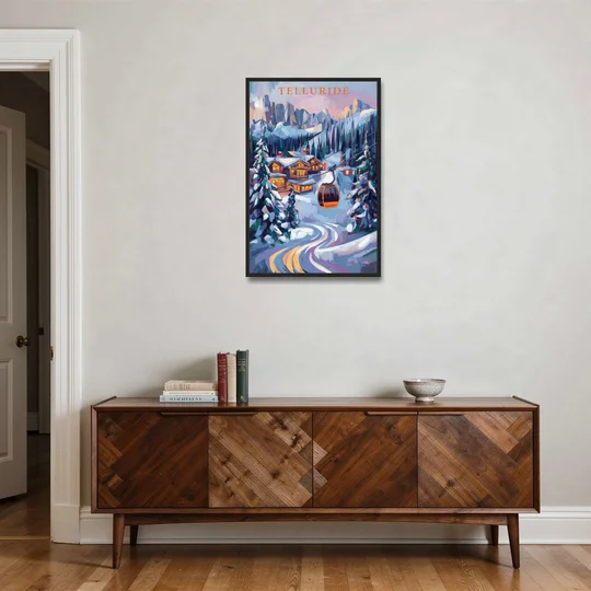 Telluride Winter Wonderland - Black Framed Canvas Wall Art - Coffee Table - 24x36