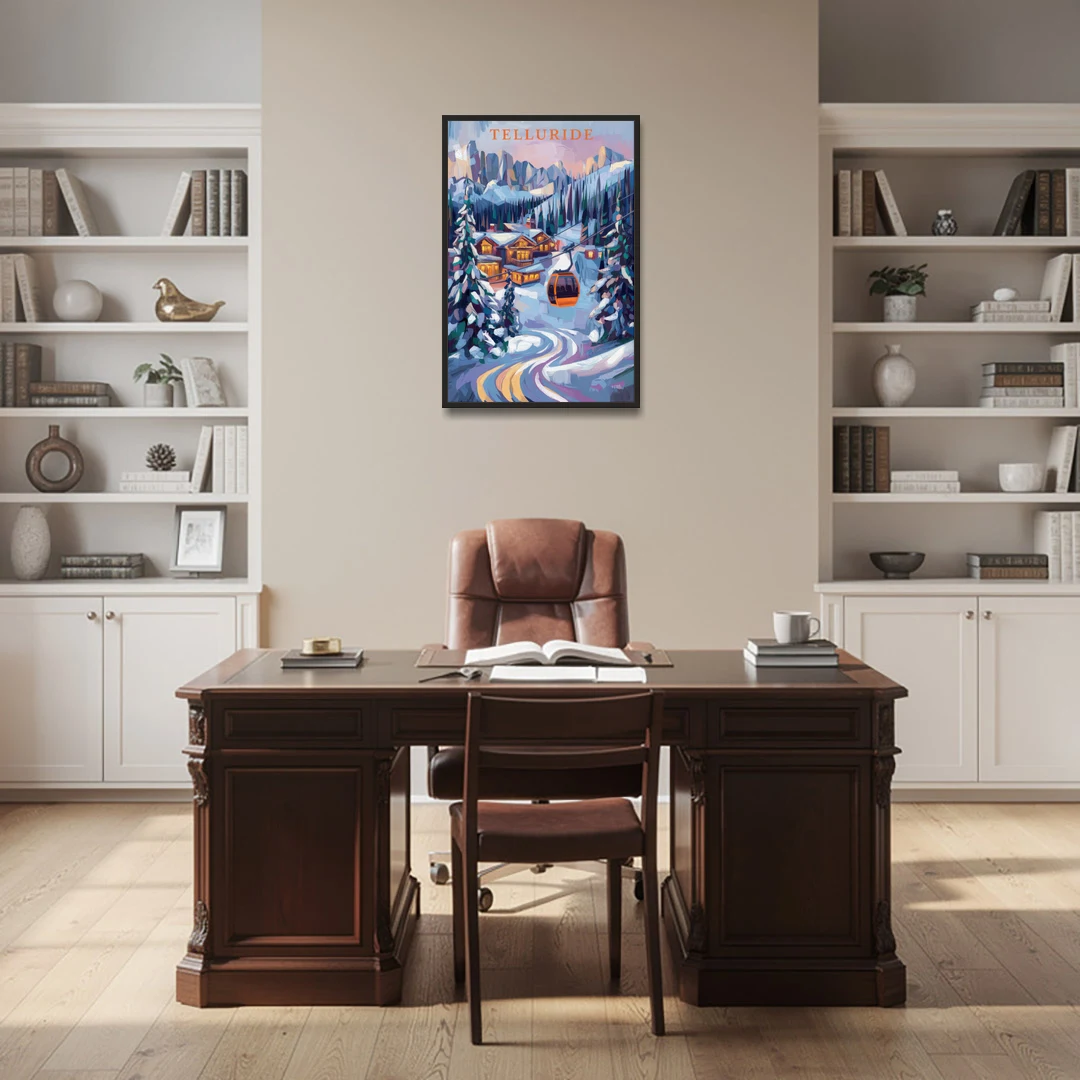 Telluride Winter Wonderland - Black Framed Canvas Wall Art - Office - 24x36
