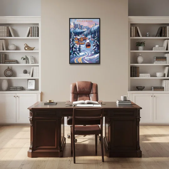 Telluride Winter Wonderland - Black Framed Canvas Wall Art - Office - 24x36