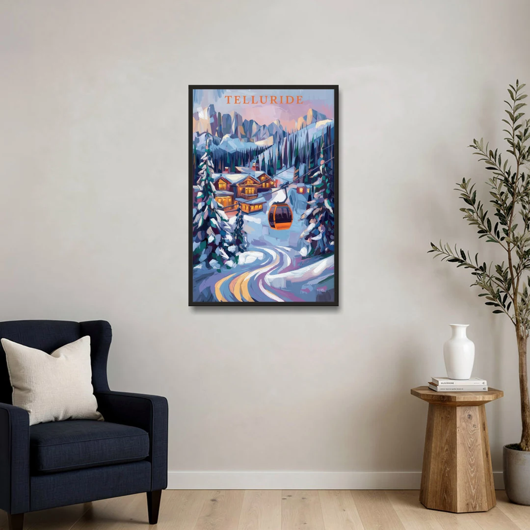 Telluride Winter Wonderland - Black Framed Canvas Wall Art - Sofa - 24x36