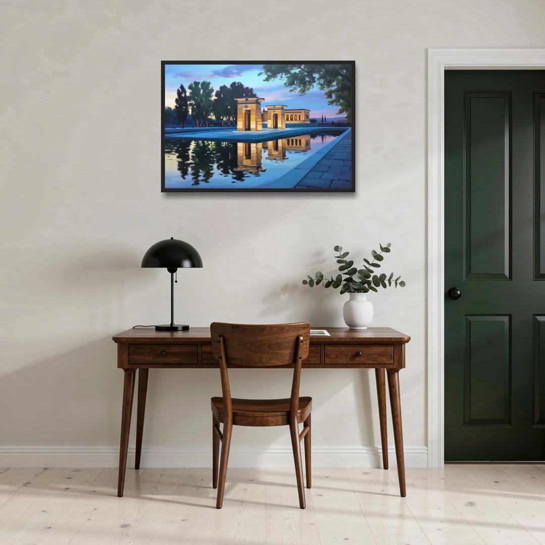 Temple of Debod Twilight - Black Framed Canvas Wall Art - Office - 36x24